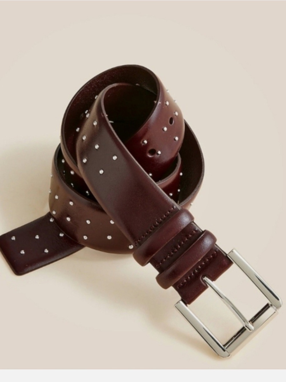 J.Crew Women's Wide belt in studded Italian leather Sz S $98 Milan Brown